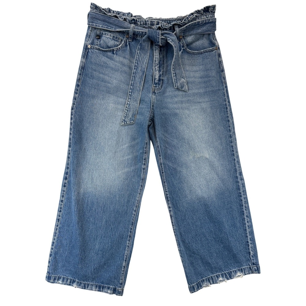 KanCan Jeans Womens 13/30 Blue Paperbag Wide Leg Waist High Rise Cropped
